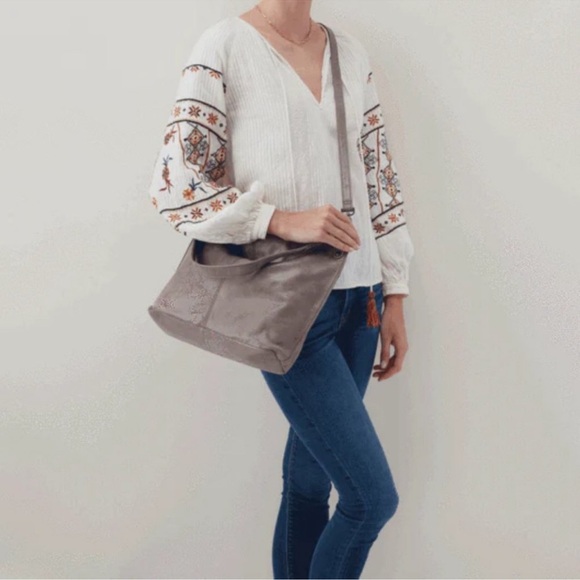 HOBO Pier Leather Gray Titanium Shoulder Bag - Picture 2 of 13